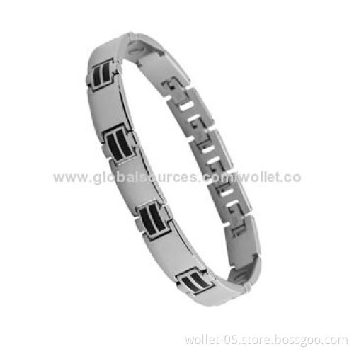 Therapy Bracelet Made Of Titanium And Black Enamel, High Polished